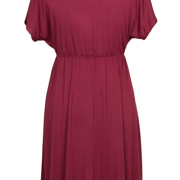 Burgundy Short Sleeve Knee-length A-line Dress - Picture 3 of 4